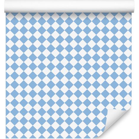 Papier peint géométrique à losanges bleu azur et blanc pour salon et chambre 50x1000 cm (1/5)
