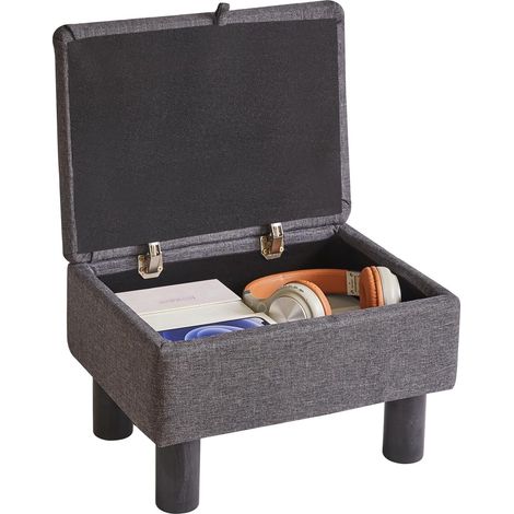 Petit Pouf avec Rangement, Pouf en Tissu Lin avec Pieds en Bois, Tabouret à Chaussures pour Salon et Chambre à Coucher, Gris foncé, YD-JD1363 (1/5)