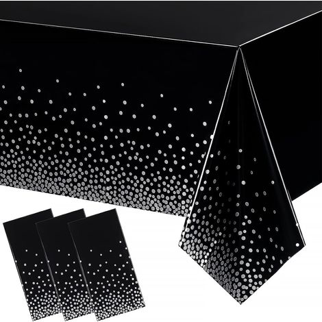 3 Pcs Nappe de Fête Noir, Nappe en Plastique 137x274cm Couverture de Table de Confettis à Pois Rosa Silber Nappe de Table de Fête Rectangulaire pour Décorations d'anniversaire Mariage Noël Halloween (1/5)