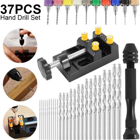 Mini perceuse modelisme à Main Précision Pin Vise en Outils de Forage pour DIY sculpture 37 Pièces Aluminium (1/5)
