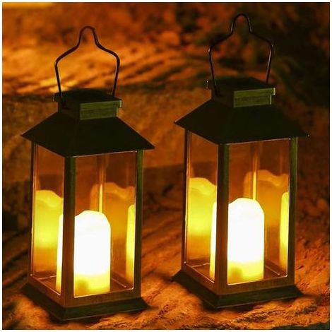 Lanterne solaire de jardin extérieur, 2 pcs LED lumières de jardin solaires, lampes de pelouse extérieure IP44 effet bougie, lampes solaires LED décoratives (1/5)