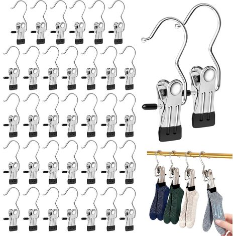 Lot de 36 cintres pour pantalons avec pinces - En acier inoxydable - Pour leggings, shorts, jeans, jupes, bottes (1/5)