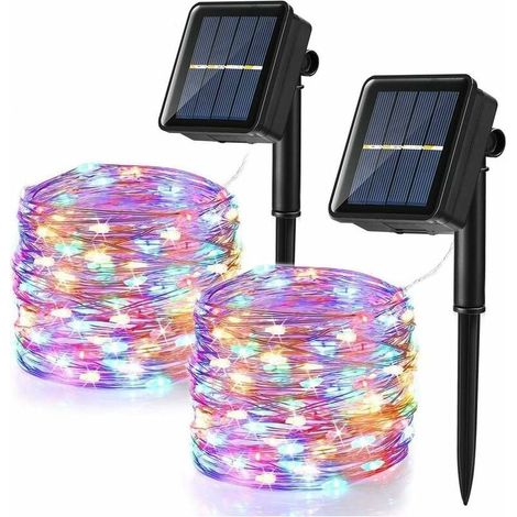 [Lot de 2] Guirlande Lumineuse Exterieur Solaire, 12m 100 LED Guirlande Guinguette Noël Solaire Étanche 8 Modes Décoration Lumière pour Jardin Terrasse Cour Maison Mariage Fête (Multicolore) (1/5)