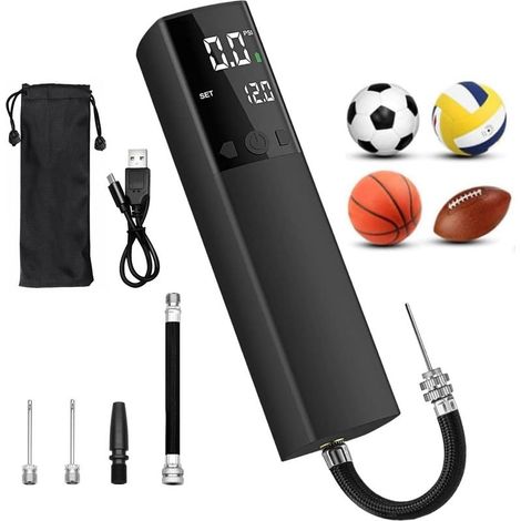 Mini pompe à air électrique intelligente pour ballon, écran LCD et lampe LED, 12 PSI, arrêt automatique, pour basket, football, portable (1/5)