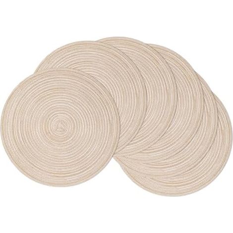 Lot de 6 Set de Table Rond Lavable Beige Set de Table Tressé36x36cm (1/5)
