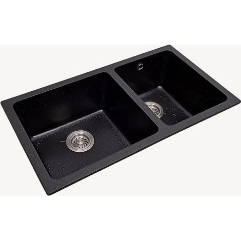 Évier double 820 mm - granit noir - Fusain (1/4)