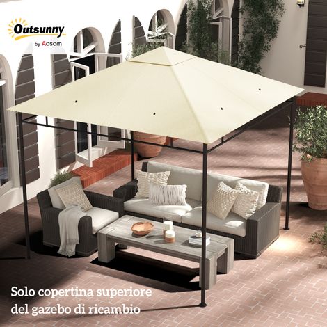 Tetto di Ricambio per Gazebo 3x3m in Poliestere con Prese d'Aria e Fori di Drenaggio, Crema