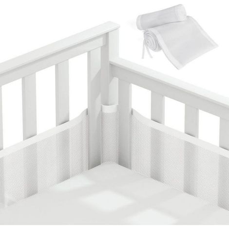 Lot de 2 protections de lit en maille respirante, tour de lit pour bébé, pour garçons et filles, 340/160 x 30 cm (blanc) (1/3)