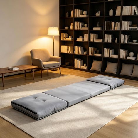 Sillón de suelo plegable 59x69x68 cm de terciopelo gris, respaldo 5 posiciones - MEUBLIV (1/5)