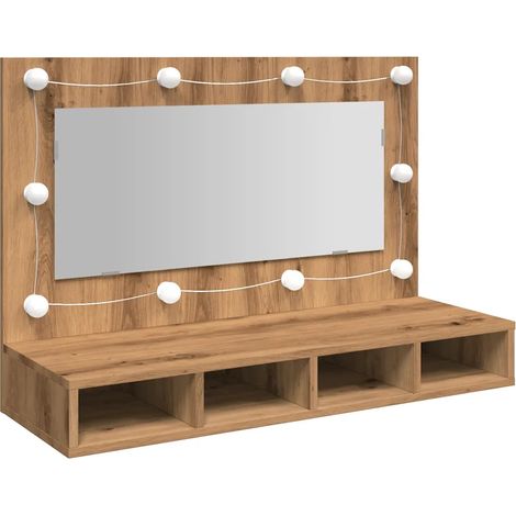Armario moderno con espejo e iluminación LED 90 x 31 x 62 cm espacio de almacenamiento flexible madera de roble hecha a mano 020051003 (1/5)