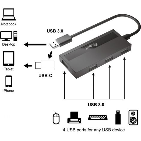 128956 hub de interfaz USB 3.2 Gen 1 (3.1 Gen 1) Type-A 5000 Mbit/s Negro