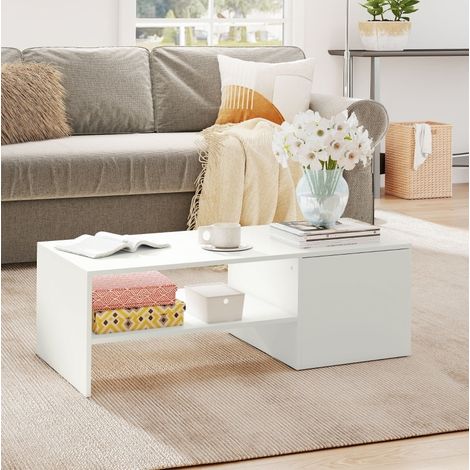 Couchtisch mit Stauraum 110x52 cm Weiß Holz OKMYHOME (1/5)