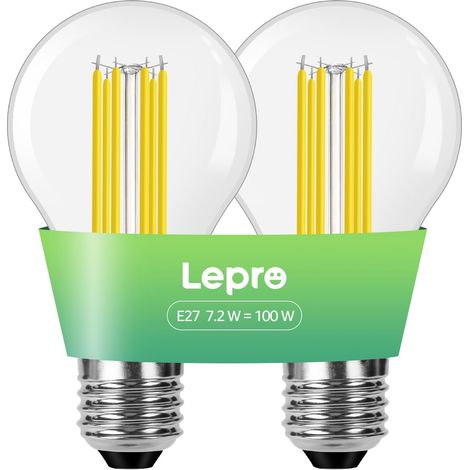 Ampoules LED E27 A60 1521LM, 7.2W ≈ 100W, 2700K, Angle 300°, 2 Pcs (1/5)