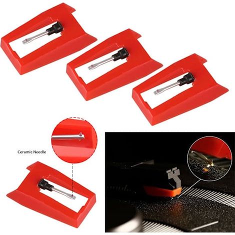 Ecleanfy - Aiguilles de rechange pour platine vinyle, lot de 3. Aiguilles universelles compatibles avec la plupart des platines vinyle Crosley / ION / Jensen /