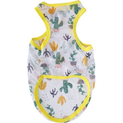 Vêtements d'été pour animaux de compagnie - Chemise respirante imprimée petit cochon - Vêtements doux et non collants pour chiots et chiens (Cactus (bordure jaune) L) (1/5)