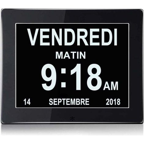 LCD Horloge Numérique Calendrier, Horloge numérique Horloge de Jour Grand écran réveil Horloge Murale horloge Alzheimer pour parents (1/4)