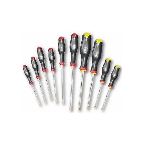 Usag 324-SH10 Set Cacciaviti 10 pezzi Taglio Phillips Lame Acciaio Cromo Vanadio Impugnatura Ergonomica Tri-materiale