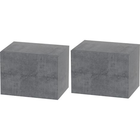 Emac Tables de Chevet Suspendues 2 Tiroirs Gris Ciment (1/5)