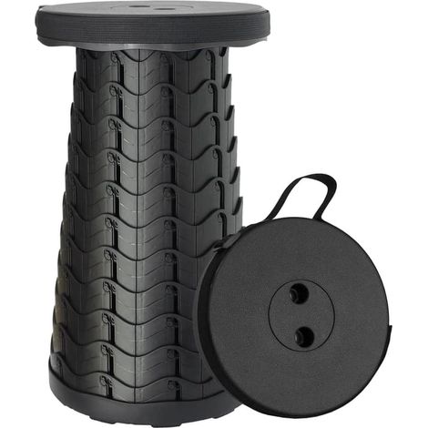 Tabouret télescopique portable, chaise pliante réglable pour les voyages, le camping, la pêche, la randonnée, le jardinage et l'intérieur (noir) (1/5)