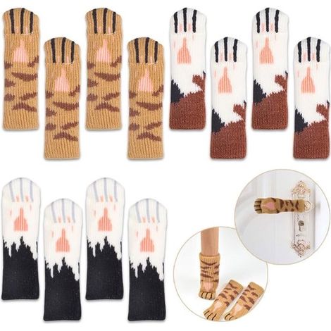 Calcetines antideslizantes de punto con diseño de patitas de gato para patas de sillas，12 unidades，madera (1/5)