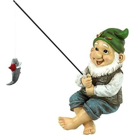 Décor Statue Le Jardin de Gardien de Nain de pêche, pêcheur de GNOME, Nain de Jardin avec Un décor de Canne à pêche, Statues (1/4)
