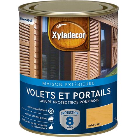 Lasure Protectrice pour Bois Extérieur - Volets, Portails, Portes, Fenêtres - Couleur : Satin Chêne Clair - Quantité : 1L - 5324253 (1/5)