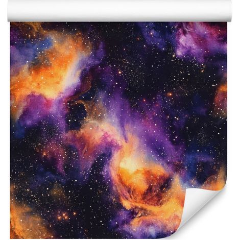 Papel pintado de galaxia en acuarela, índigo, violeta y azul marino, 50x1000 cm. (1/5)