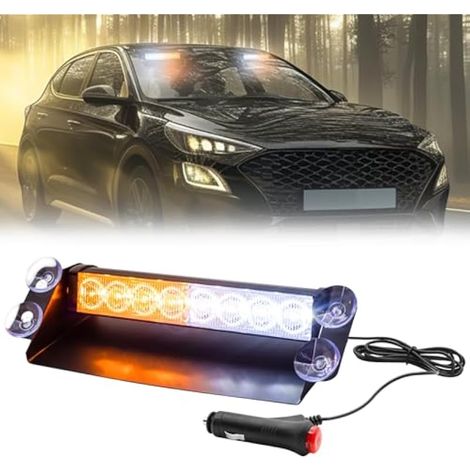 LED Stroboscopique, Feux Stroboscopiques Intérieurs de Pare-Brise 8LED 4 Modes Stroboscope Clignotant Lampe D'urgence avec la ventouse pour 12V Voiture Camion Véhicule (Jaune&Blanc) (1/5)