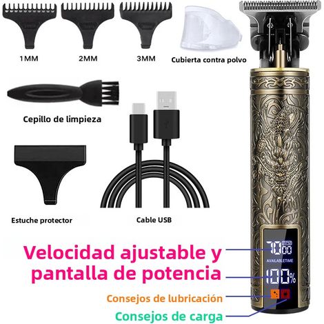 (Modèle B2) Tondeuse à cheveux rechargeable pour barbiers, en métal, avec une autonomie allant jusqu'à 50 minutes. (1/5)