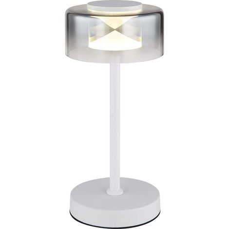 LED Tischleuchte Beistelllampe Leselampe Metall weiß Glas rauchfarben H 32,5 cm