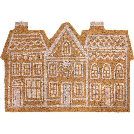 Felpudo de fibra de coco con motivo navideño casa de jengibre antideslizante 60 x 90 cm natural Muhikap