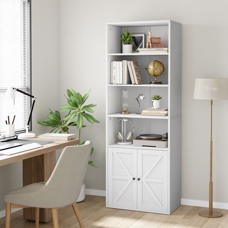 Bibliothèque Étagère blanc 60x30x180cm Meuble de rangement 4 compartiments pour salon bureau chambre (1/5)