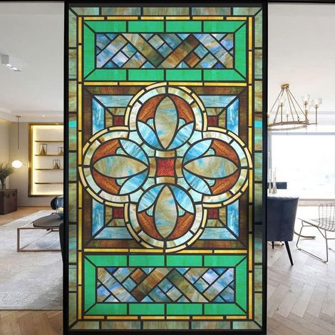 Film Autocollant Statique décoratif givré pour fenêtre d'église européenne - Bloque Les UV - Couleurs discrètes - 100 x 150 cm (l x H)