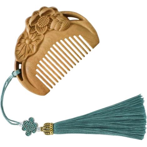 Lotus-Blume Kamm Eiche, Naturmaterial, Holz, Frau, sanftes Haar, knotenfrei, Kopfhautmassage gesund (1/5)