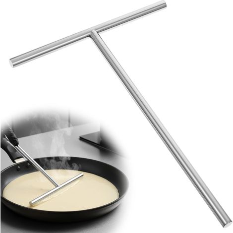 Diviseuse à crêpes, râteau à crêpes, rond, en acier inoxydable, 26 x 18,5 cm, diviseuse de pâte, répartissant uniformément la pâte avec un long manche, crêpes, gâteaux aux œufs