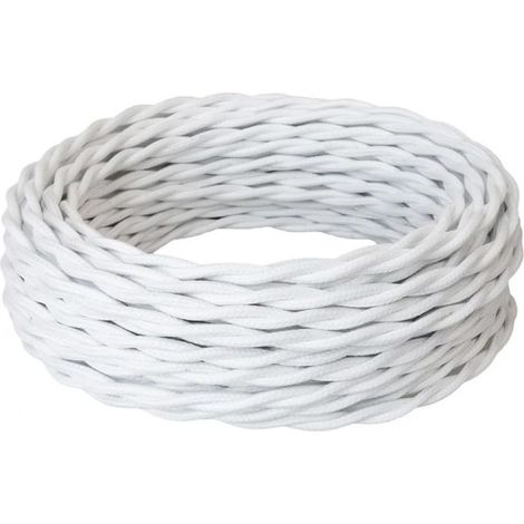 Textile electric cable WHITE, braided vintage, 5 m, 2 x 0.75 mm²  Vintage Wired Textile for Ceiling Lights/Lighting - DIY, Lamps, Chandeliers, Sconces and Lampshades (1/5)