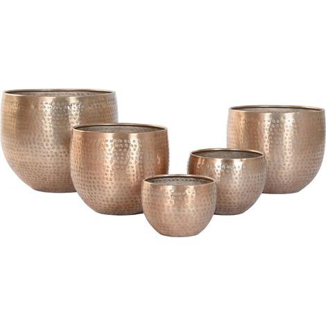 Cache pot en aluminium doré style glam pour une déco élégante - doré finition martelée élégante (1/4)