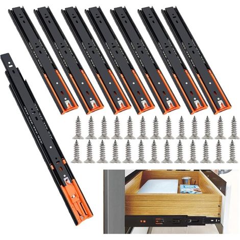 Lot de 8 Coulisse de Tiroir 250 mm, Glissières Pour Tiroirs à Roulement à Billes Fermeture Amortie et Silencieuse, Glissière à Extension Complète avec Amortisseur – Capacité Charge 35 Kg (1/5)