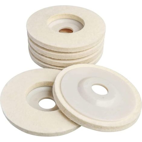 Lot de 5 disques de polissage en feutre de laine, 100 mm, pour meuleuse d'angle, convient pour le métal, le verre, la céramique, le marbre et le bois (1/4)
