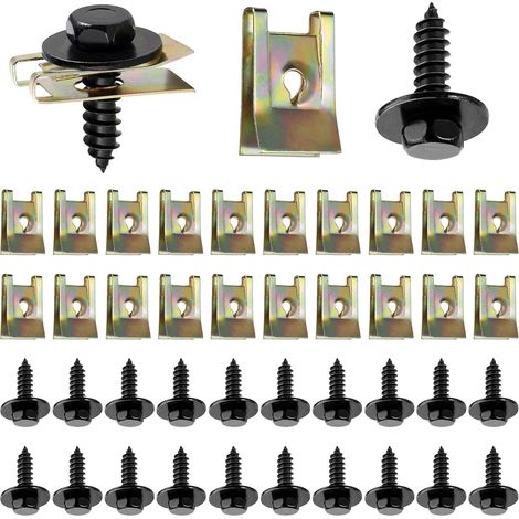 Lot de 20 vis à tôle pour carrosserie - En métal - Type U - Vis à tôle - Pinces de carrosserie - Pour pare-chocs, garde-boue (1/5)