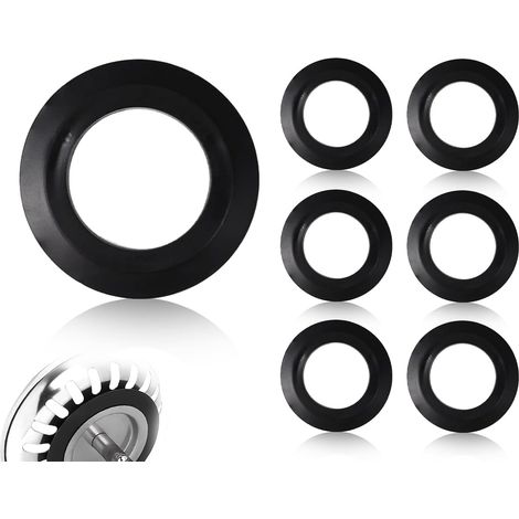 lot de 6 Joints de rechange pour bonde d'évier, noirs, en PVC, compatibles avec les bondes de Ø 78-83 mm. Convient pour cuisines, éviers et baignoires (1/5)