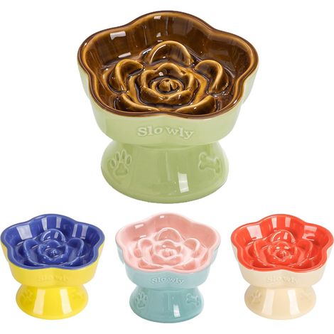 Gamelle surélevée anti-glouton pour chat, bol céramique surélevé mignon pour petit chien, distributeur lent repas (1/5)