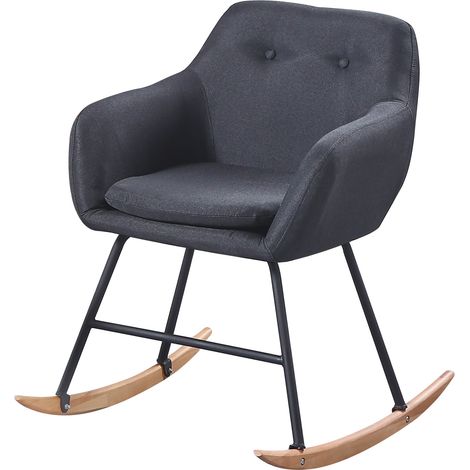 Hobag – Chaise scandinave à bascule – Assise et dossier en tissu rembourré – Pieds en hêtre – Hauteur d’assise 47 cm – Noir (1/4)
