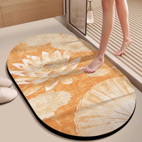 Tapis de bain en terre de diatomée luxueux – Forme ovale irrégulière, absorption rapide de l’eau, antidérapant et résistant à la saleté & à l’usure – Design 3D « Clair de lune sur l’étang » – 40 x 60