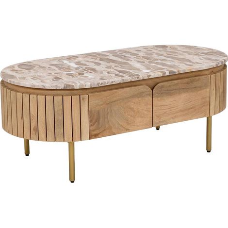 Table basse en marbre et bois de manguier Cyrène (1/5)
