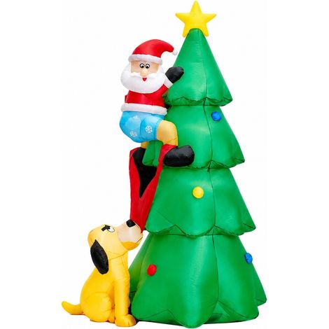 Chiot gonflable de Noël de 2,1 m déchirant le pantalon du Père Noël - Décoration de jardin grimpant au sapin - Conforme à la réglementation britannique (1/2)