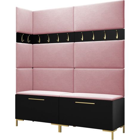 Conjunto para recibidor Nomal V, Negro, 196x168x46cm, Aglomerado laminado, Tapiz, Montada en la pared, Colocada