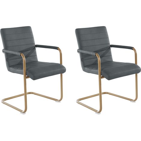 Elise-Chaise de salle à manger avec accoudoir en PU anthracite Set de 2 (1/5)
