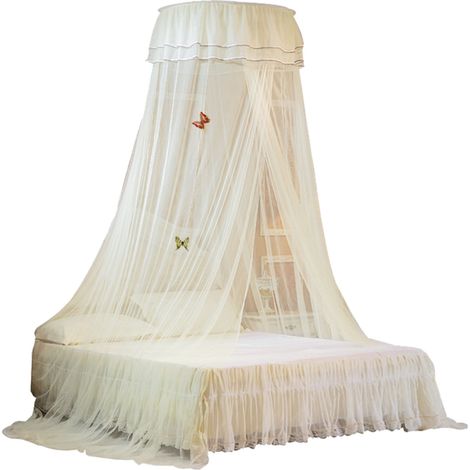Moustiquaire Princesse à Dôme Simple avec Dentelle Blanche - Suspension Haute et Résistante pour Intérieur Élégant-KZQ (1/5)