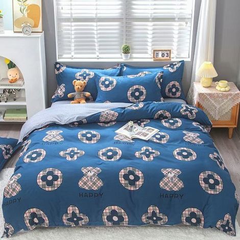 Housse de Couette 220x240 100% Microfibre Motif Botanique Parure de Lit avec Fermeture Éclair Housse+draps+2 taies-Ours (1/2)